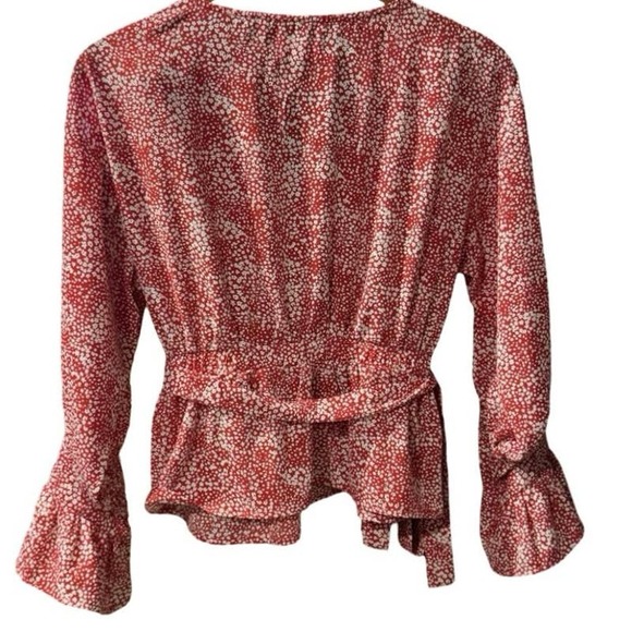 Pink Lily top So Indecisive Floral Red Blouse boho tie waist S Small faux wrap - Picture 7 of 7